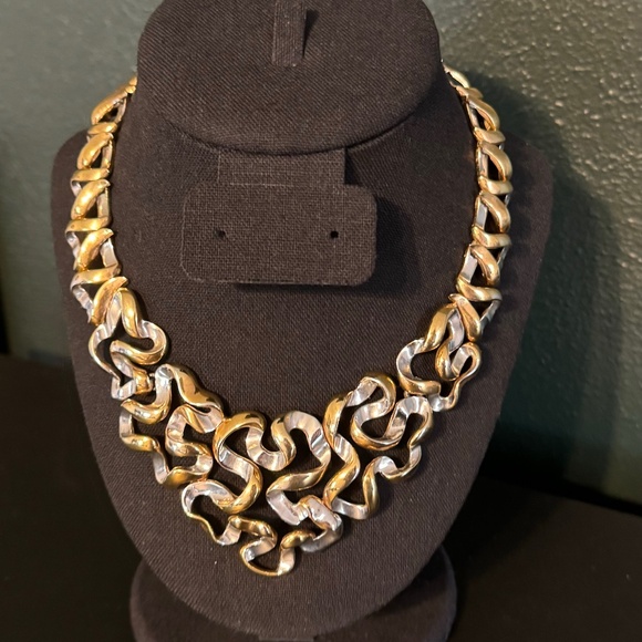 Vintage Crown Trifari Ribbon Bib Two-tone necklace